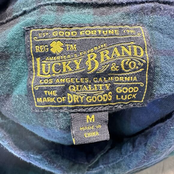 Lucky Brand & Co Blackwatch Plaid Long Sleeve Flannel Green Blue Men's M Retro - Picture 3 of 8